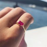 Gümüş Yüzük - 1.10 Karat Ruby Taşlı Octagon Pırlanta Montörü 925 Ayar Gümüş Evlilik Teklifi Yüzüğü