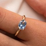 Gümüş Yüzük - 1.10 Karat Yan Blue Topaz Taşlı Octagon 925 Ayar Gümüş Evlilik Teklifi Yüzüğü