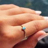 Gümüş Yüzük - 925 Ayar Firuze Tek Taş Gümüş Yüzük-0.30Ct Firuze Eskitme Otantik Gümüş Tek Taş Yüzük