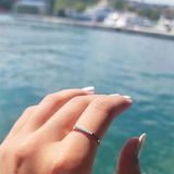 Gümüş Yüzük - Altıgen Sıra Çizgi Firuze Taşlı 925 Ayar Gümüş Alyans
