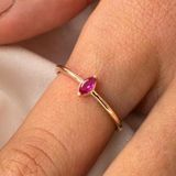 Gümüş Yüzük - Markiz Ruby Taşlı Minimal Tasarım Tektaş Kadın 925 Ayar Gümüş Yüzük