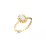 Gümüş Yüzük - Oval Opal Taşlı Yüzük-Çiçek Desenli Doğal Taşlı 925 Ayar Gümüş Evlilik Teklifi Yüzügü