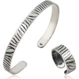 Gümüş Zebra Desenli Bileklik Ve Yüzük Set SL2970
