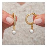 Gümüş Zirkon Taşlı Gold Halka İnci Küpe