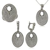 Gumush Beyaz Taşlı Oval Kadın Gümüş Set
