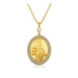 Gumush Gold Tuğralı Oval Bayan Gümüş Kolye