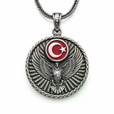 Gumush Gümüş Türk Kartalı Ay Yıldız Motifli Erkek Kolye