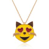 Gumush Kalp Gözlü Kedi Emoji Kadın Kolye