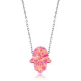 Gumush Pembe Opal Fatma Eli Kadın Kolye