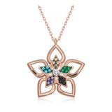 Gumush T6596 ​Rose Renkli Taşlı Çiçek Kadın Gümüş Kolye