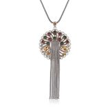 Gumush Telkari Yakut Zümrüt Renkli Taşlı Kadın Gümüş Kolye