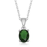 Gumush Yeşil Kristal Oval Taşlı Kadın Gümüş Kolye