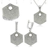Gumush Zirkon Taşlı Altıgen Kadın Gümüş Set
