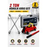 GUMUSONLINE 2 Ton Arabalı Tekerlekli Hidrolik Kriko Plastik Taşıma Çantalı 2 ton + 4 Lü Bijon Anahtarı / 2li Set
