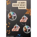 GÜMÜŞTEL EL SANATLARI Sertifikalı Doğal Taş 7 Çakra Hayat Ağacı Tasarım Kolye Sürpriz Hediyeli 5x5 Cm