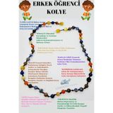 GÜMÜŞTEL EL SANATLARI Sertifikalı Erkek Öğrenci Kolyesi Lapis Lazuli Kehribar Sodalit Kalsit K Gözü Krizokol Akik Obsidyen