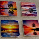 Gün Batımı Tek Ağaçlar Doğal Taş Bardak Altlığı 4'lü set - Natural Stone Coasters