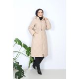 GÜNAY KADIN KEMERLİ ASTARLI KAPİTONE MONT Krem 42