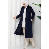 Günay Karaca Büyük Beden Kışlık Kaşe Kadın Kaban Lacivert 2608 Yumuşak Dokuma Kumaş ve Gömlek Yaka - 46