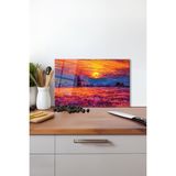 Günbatımı Değirmen Cam Kesme Tahtası, Silikon Ayaklı, Isıya Kırılmaya Dayanıklı, Sunum Kesim Tablası - 23 x 35 cm