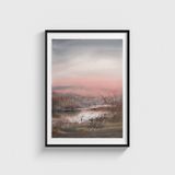 Günbatımı Göl Manzarası 1 Tablo Çerçeveli Poster Duvar Dekorasyonu - 50 x 70 - Siyah Çerçeveli