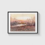 Günbatımı Göl Manzarası 2 Tablo Çerçeveli Poster Duvar Dekorasyonu - 30 x 40 - Siyah Çerçeveli