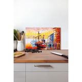 Günbatımında Yelkenliler Cam Kesme Tahtası, Silikon Ayaklı, Isıya Kırılmaya Dayanıklı, Sunum Tablası - 23 x 35 cm