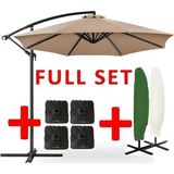 Gunbo Home 3 Mt 8 Kaburga Bej Renk Full Demir 21 Kg Bahçe Şemsiyesi Full Set Yerli Üretim Büyük Şemsiye Bej