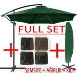 Gunbo Home 3 Mt 8 Kaburga Full Demir 21 Kg Bahçe Şemsiyesi Full Set Havuz Şemsiyesi Büyük Şemsiye Koyu Yeşil