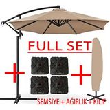 Gunbo Home 3 Mt 8 Kaburga Full Demir 21 Kg Bej Bahçe Şemsiyesi Full Set Havuz Şemsiyesi Büyük Şemsiye