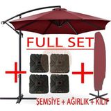 Gunbo Home 3 Mt 8 Kaburga Full Demir 21 Kg Bordo Bahçe Şemsiyesi Full Set Havuz Şemsiyesi Büyük Şemsiye Bordo