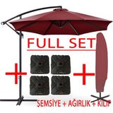 Gunbo Home 3 mt 8 Kaburga Full Demir 21 kg Bordo Bahçe Şemsiyesi Full Set Havuz Şemsiyesi Büyük Şemsiye