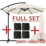 Gunbo Home 3 Mt 8 Kaburga Full Demir 21 Kg Ekru Bahçe Şemsiyesi Full Set Havuz Şemsiyesi Büyük Şemsiye Ekru