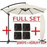 Gunbo Home 3 mt 8 Kaburga Full Demir 21 kg Ekru Bahçe Şemsiyesi Full Set Havuz Şemsiyesi Büyük Şemsiye