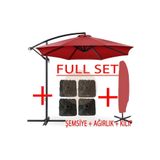 Gunbo Home 3 mt 8 Kaburga Full Demir 21 kg Kırmızı Bahçe Şemsiyesi Full Set Havuz Şemsiyesi Büyük Şemsiye