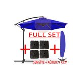 Gunbo Home 3 mt 8 Kaburga Full Demir 21 kg Mavi Bahçe Şemsiyesi Full Set Havuz Şemsiyesi Büyük Şemsiye