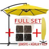 Gunbo Home 3 Mt 8 Kaburga Full Demir 21 Kg Sarı Bahçe Şemsiyesi Full Set Havuz Şemsiyesi Büyük Şemsiye Sarı