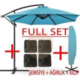 Gunbo Home 3 Mt 8 Kaburga Full Demir 21 Kg Turkuaz Bahçe Şemsiyesi Full Set Havuz Şemsiyesi Büyük Şemsiye Turkuaz