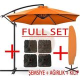 Gunbo Home 3 Mt 8 Kaburga Full Demir 21 Kg Turuncu Bahçe Şemsiyesi Full Set Havuz Şemsiyesi Büyük Şemsiye Turuncu