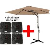 Gunbo Home 3 mt Şemsiye + 4 Lü Ağırlık Seti Havuz Şemsiyesi Bidonlu, Bahçe Şemsiyesi, Teras Şemsiyesi Set - Cappuccino - Kahverengi