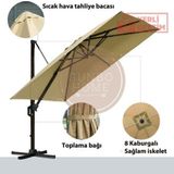 Gunbo Home 3*3 Kare Bahçe Şemsiyesi Tam Profesyonel 360 Derece Döner Pedallı Güneş Açılı Dış Alan Şemsiyesi