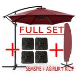 Gunbo Home Full Set 3 mt 8 Kaburga Full Demir 21 kg Bahçe Şemsiyesi Havuz Şemsiyesi, Teras Şemsiyesi, Büyük Şemsiye, Yandan Kollu Şemsiye, Parasol - Bordo