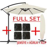 Gunbo Home Full Set 3 mt 8 Kaburga Full Demir 21 kg Bahçe Şemsiyesi Havuz Şemsiyesi, Teras Şemsiyesi, Büyük Şemsiye, Yandan Kollu Şemsiye, Parasol - Ekru