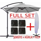 Gunbo Home Full Set 3 mt 8 Kaburga Full Demir 21 kg Bahçe Şemsiyesi Havuz Şemsiyesi, Teras Şemsiyesi, Büyük Şemsiye, Yandan Kollu Şemsiye, Parasol - Gri