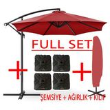 Gunbo Home Full Set 3 mt 8 Kaburga Full Demir 21 kg Bahçe Şemsiyesi Havuz Şemsiyesi, Teras Şemsiyesi, Büyük Şemsiye, Yandan Kollu Şemsiye, Parasol - Kırmızı