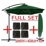 Gunbo Home Full Set 3 mt 8 Kaburga Full Demir 21 kg Bahçe Şemsiyesi Havuz Şemsiyesi, Teras Şemsiyesi, Büyük Şemsiye, Yandan Kollu Şemsiye, Parasol - Koyu Yeşil