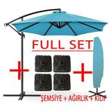 Gunbo Home Full Set 3 mt 8 Kaburga Full Demir 21 kg Bahçe Şemsiyesi Havuz Şemsiyesi, Teras Şemsiyesi, Büyük Şemsiye, Yandan Kollu Şemsiye, Parasol - Turkuaz