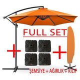 Gunbo Home Full Set 3 mt 8 Kaburga Full Demir 21 kg Bahçe Şemsiyesi Havuz Şemsiyesi, Teras Şemsiyesi, Büyük Şemsiye, Yandan Kollu Şemsiye, Parasol - Turuncu