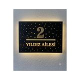 GünceDekor LuxArt Pilli Işıklı Siyah MDF Ahşap Apartman Giriş Levhası Lazer Kesim Modern Bina Kapı İsimliği
