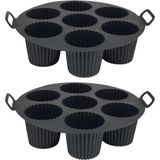 Güncel Çarşı 2 Adet Airfryer Silikon Kek Pişirme Kalıbı 7 Bölmeli, Silikon Cupcake Kek Pişirme Kabı Muffin Fırın Kalıbı - Siyah - 20 cm